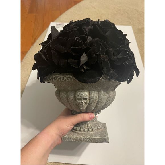 No Brand Other - Black Glitter Roses Halloween Decor Skull Vase Decoration